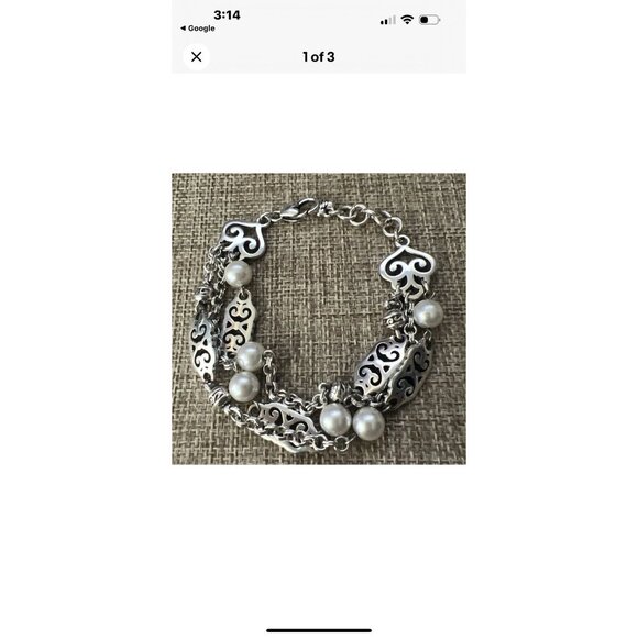 Brighton Geneva Pearl Triple Strand Link Bracelet with Faux Pearls - Picture 3 of 6